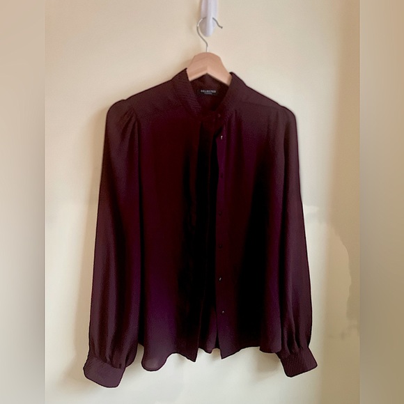 Selected Femme designer button blouse in maroon - Picture 2 of 3